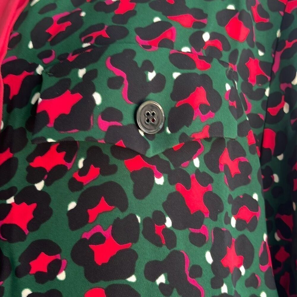 Marc Cain Red Black Leopard Print Shirt Dress Collared Pockets US 10 N4 NWT $380 - Picture 5 of 9